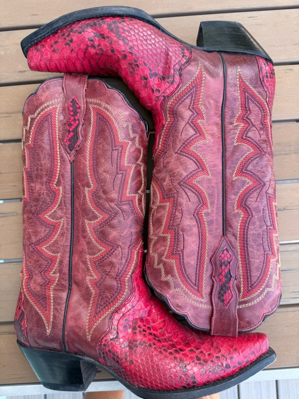 Dan Post Women’s bright genuine red and black python with leather boot